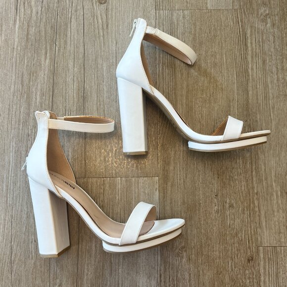 Womens Fashion Nova White Block Heels - 9 - Picture 2 of 10